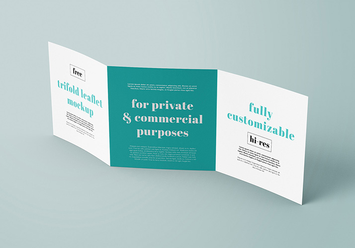 Free trifold square leaflet mockup