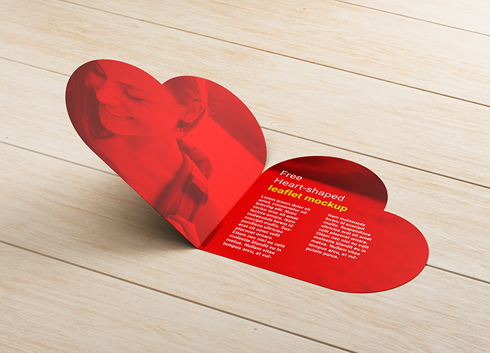 Free heart-shaped leaflet mockup