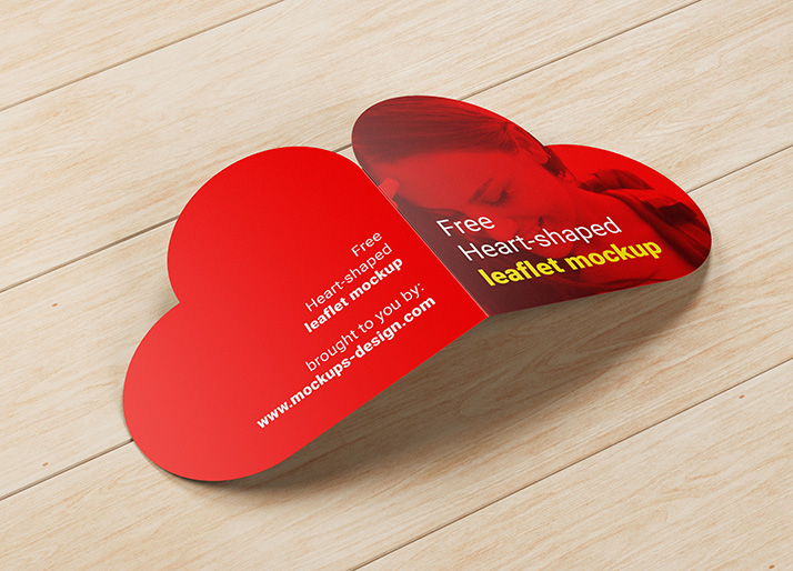 Free heart-shaped leaflet mockup