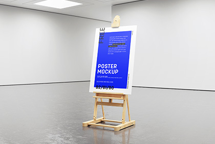 Free gallery easel poster frame mockup
