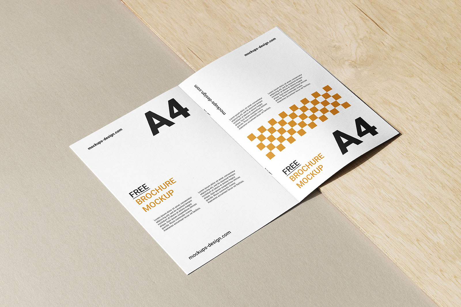 A4 brochure with wood and paper mockup