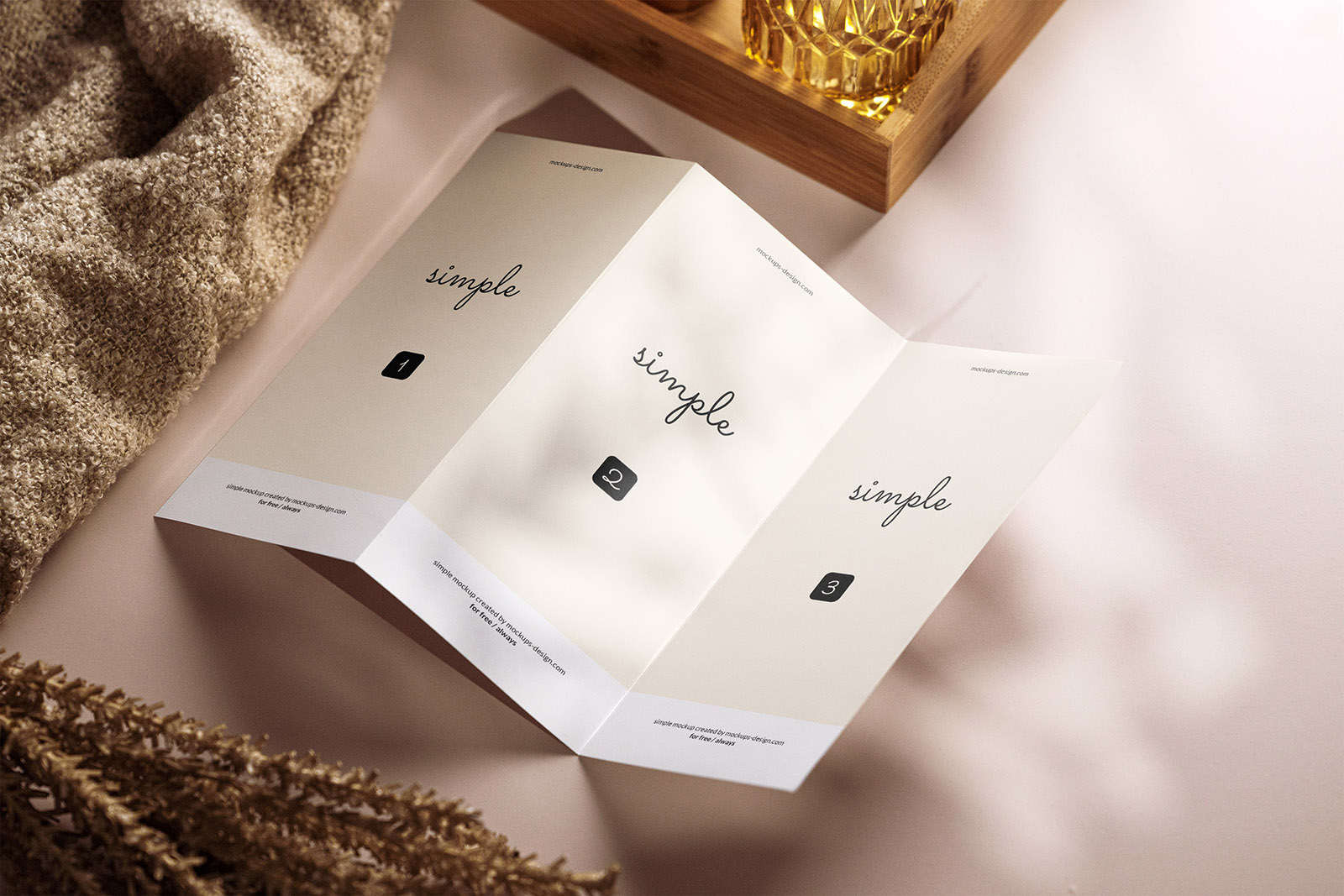 Tri fold flyer with shadows mockup