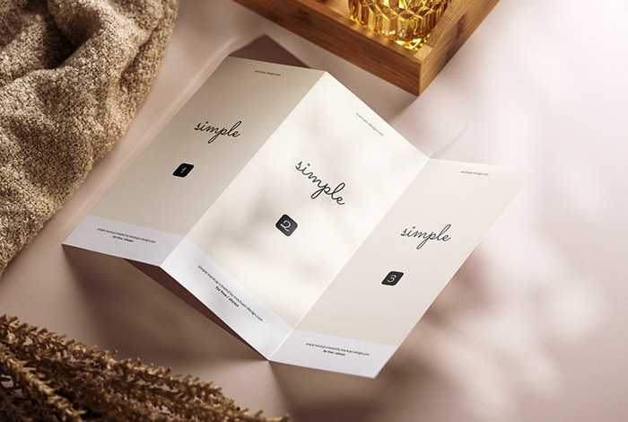 Tri fold flyer with shadows mockup