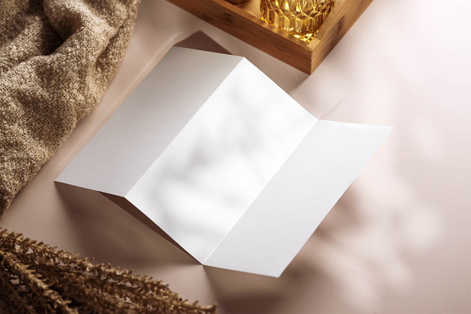 Tri fold flyer with shadows mockup