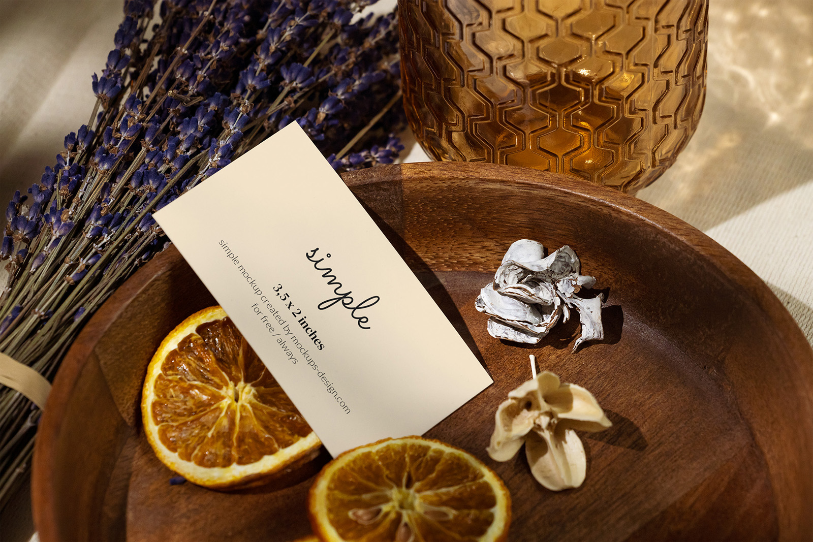 US business card in wooden bowl mockup