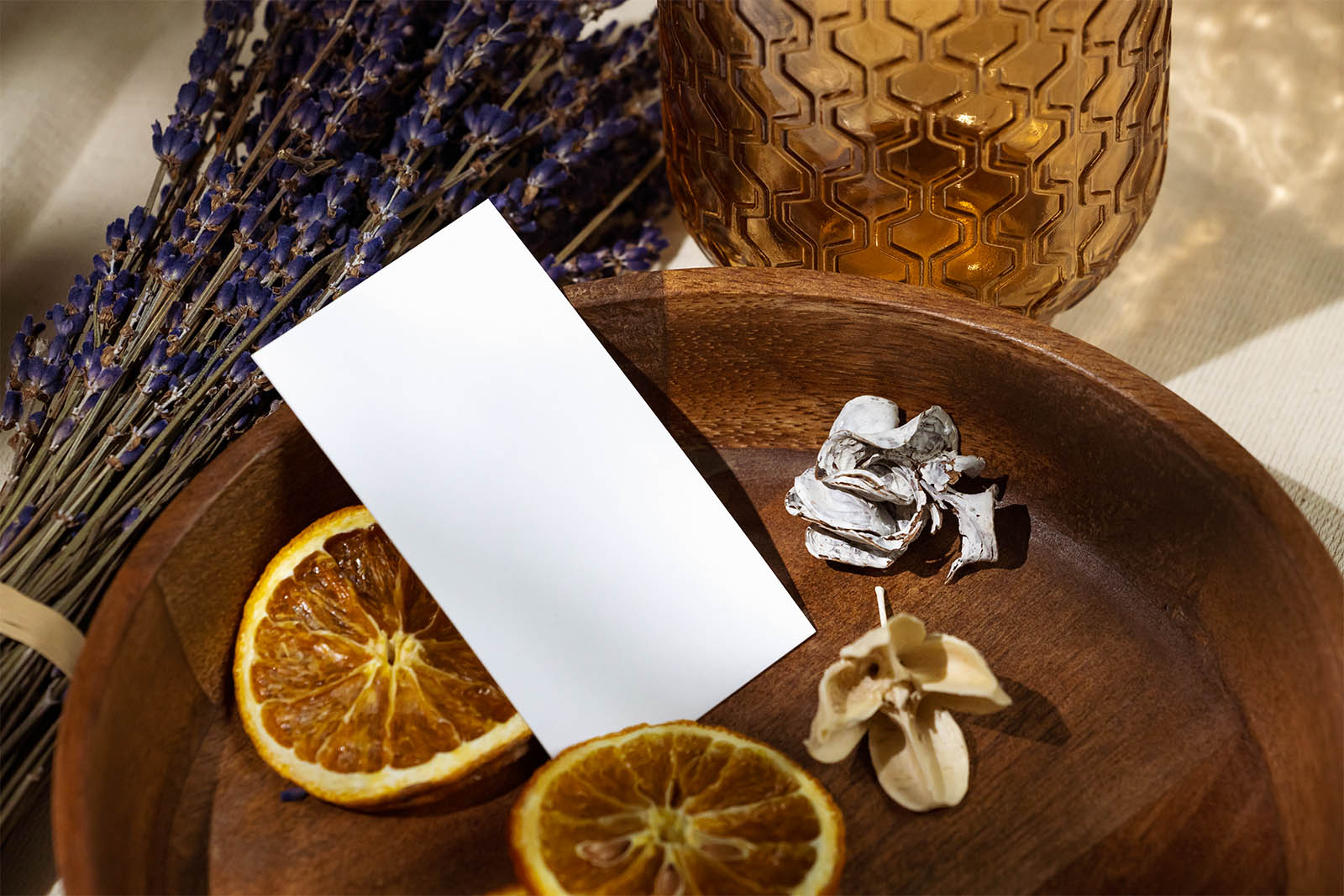 US business card in wooden bowl mockup