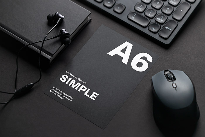 A6 flyer on black background mockup