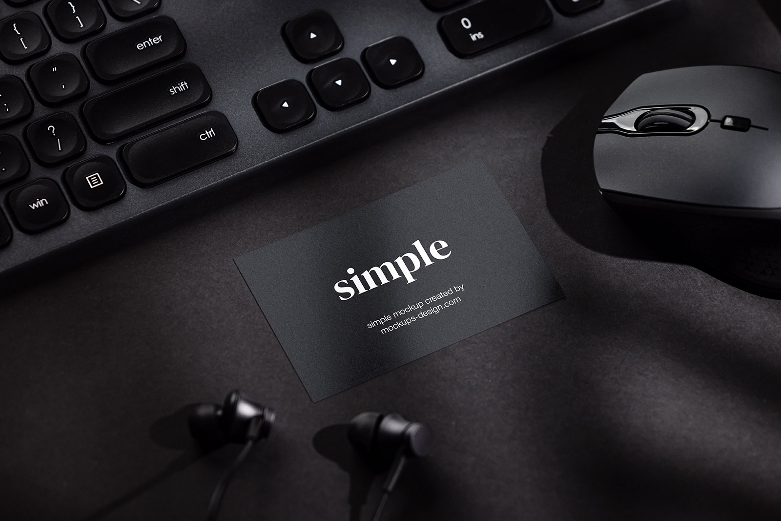 Black business card on black background mockup