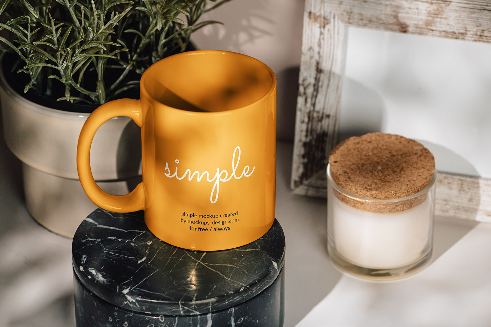 Mug on marble tile mockup