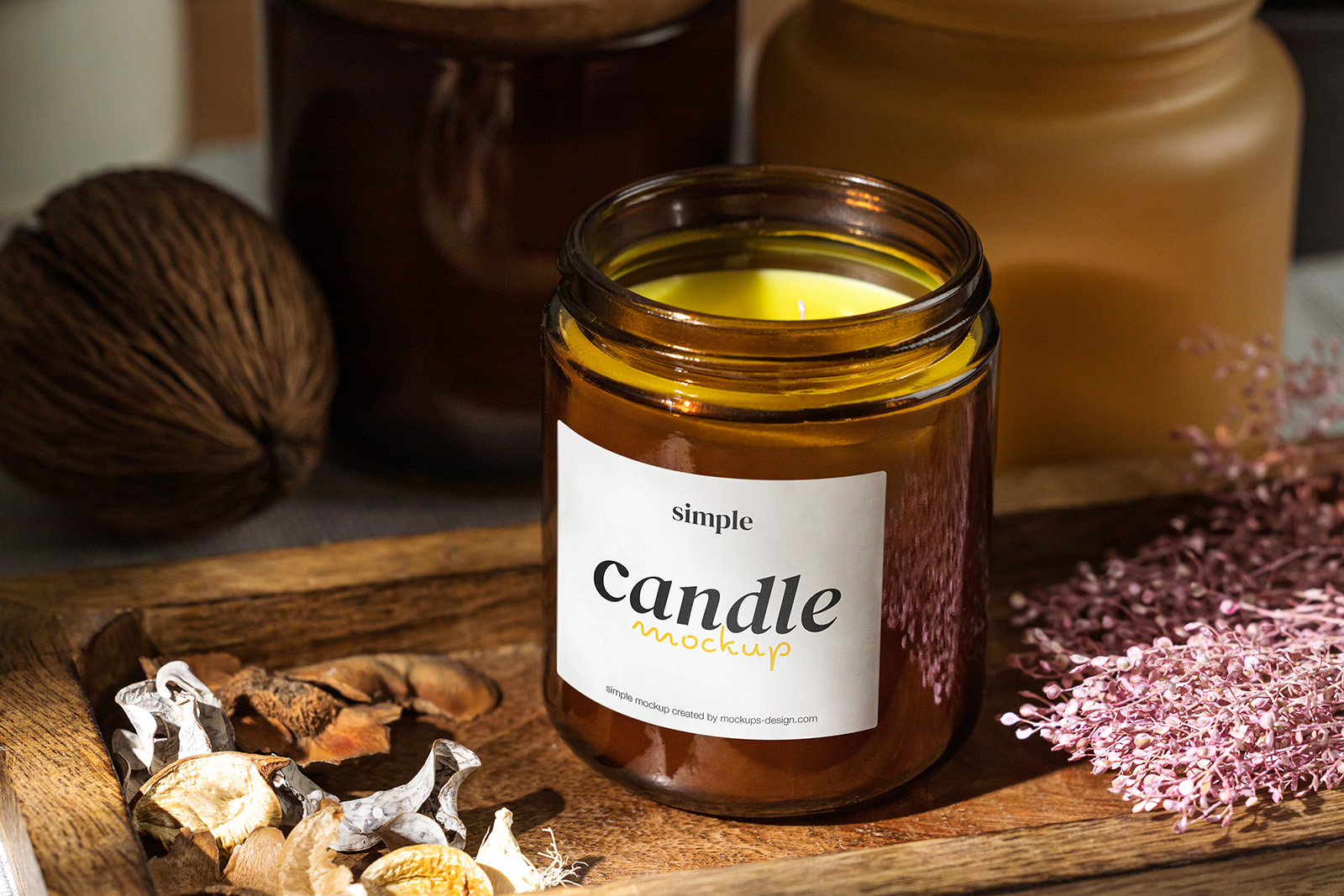 Candle in amber jar mockup