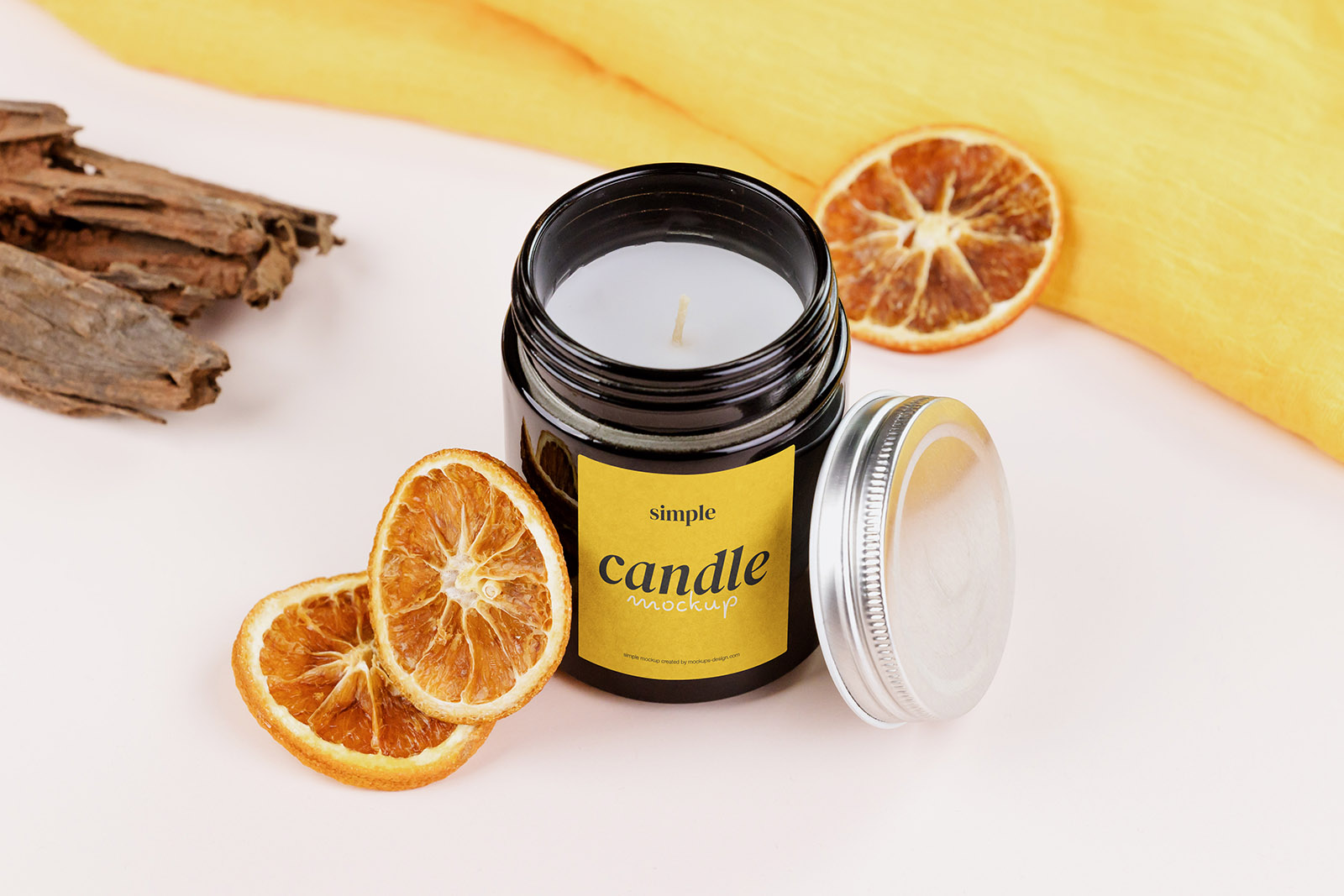 Candle with dried oranges mockup