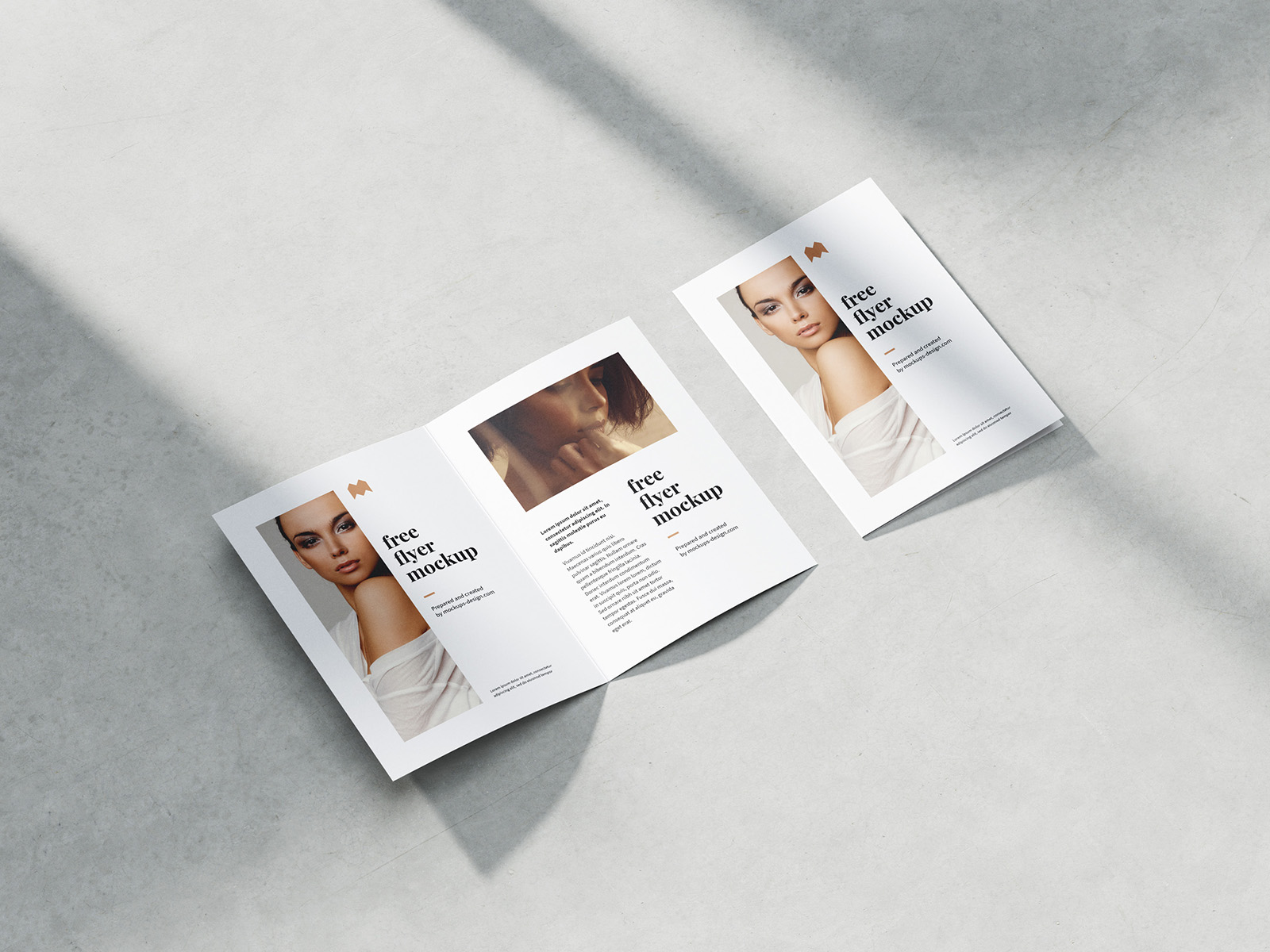 Bifold A5 flyer with shadows mockup