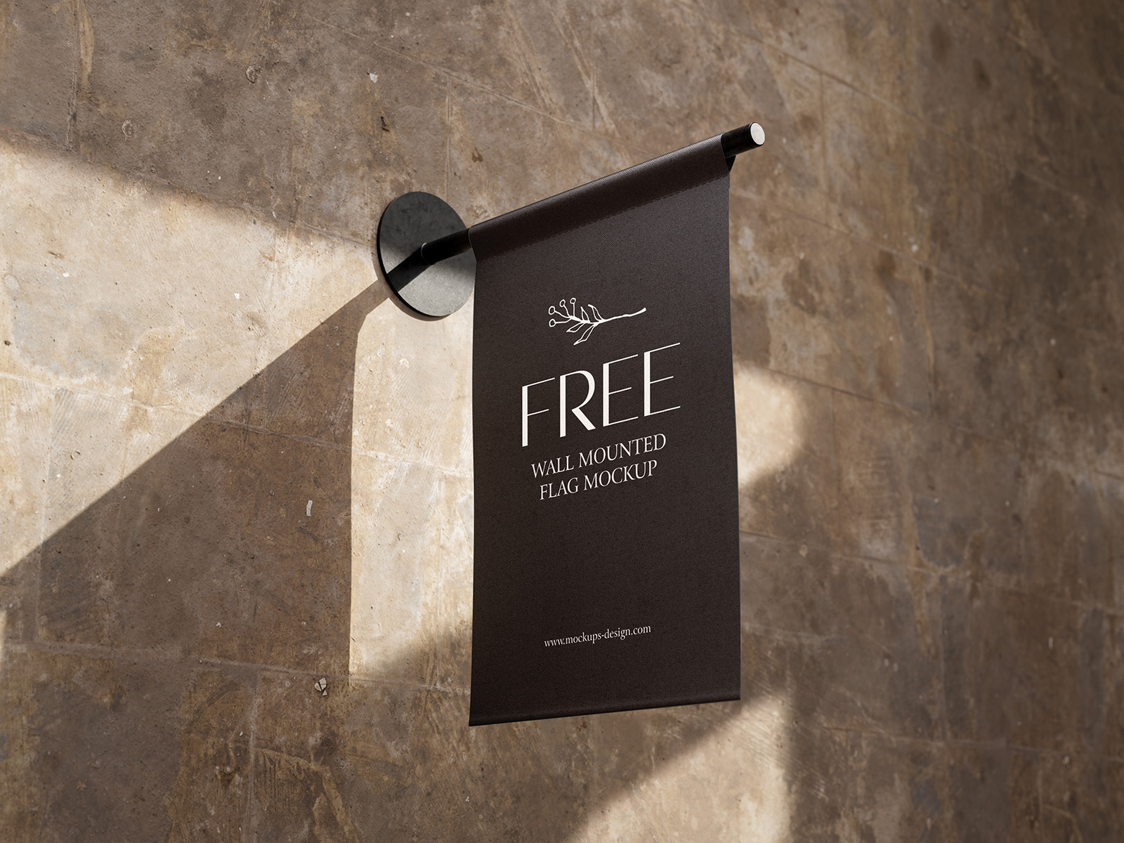 Wall mounted flag mockup