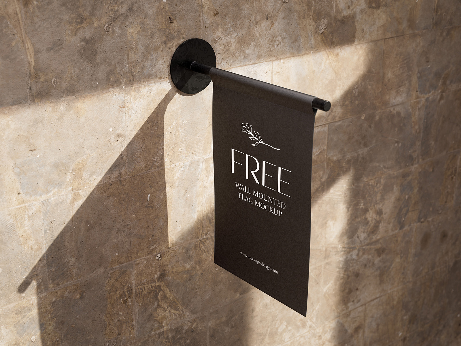 Wall mounted flag mockup