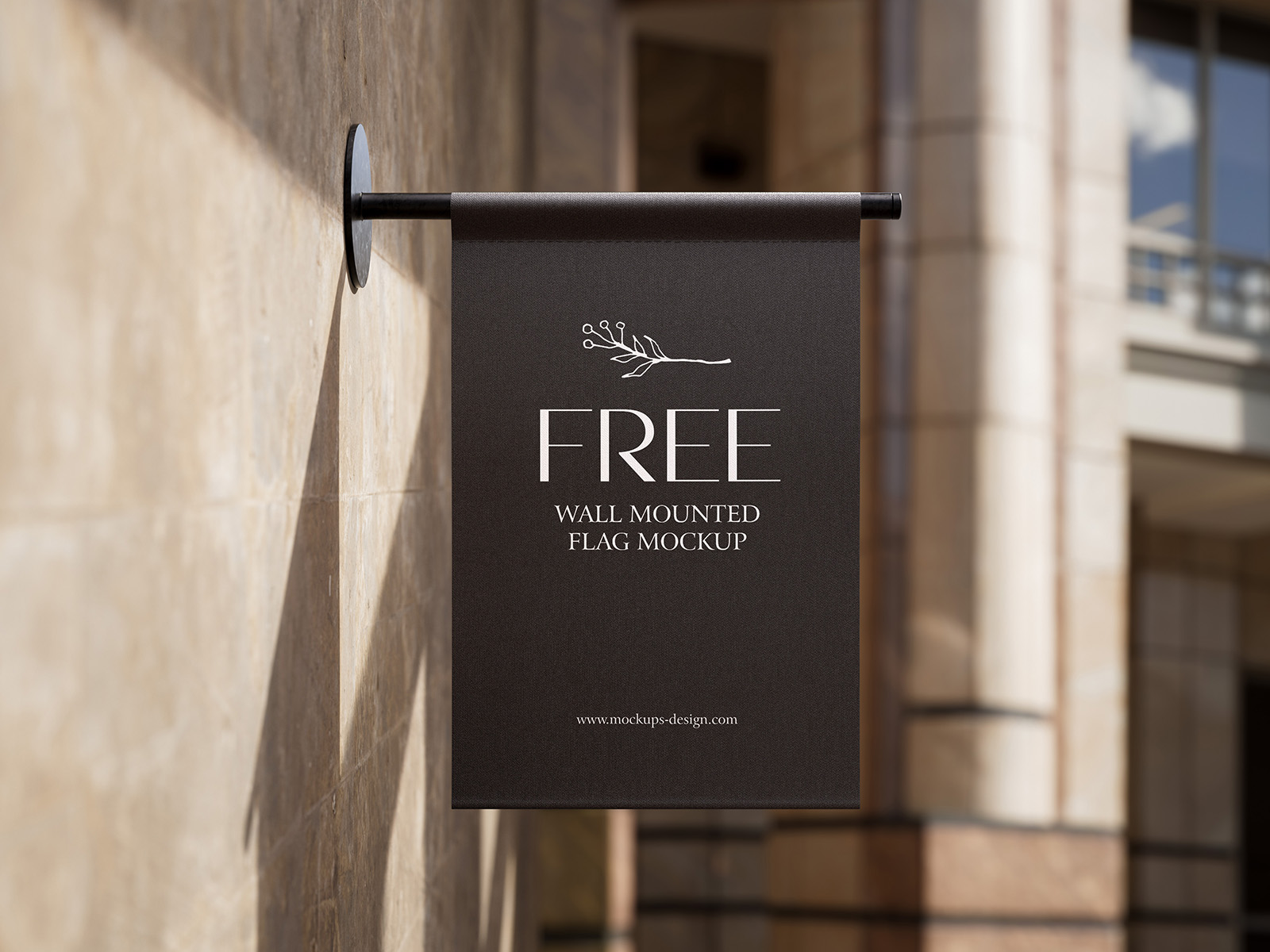 Wall mounted flag mockup