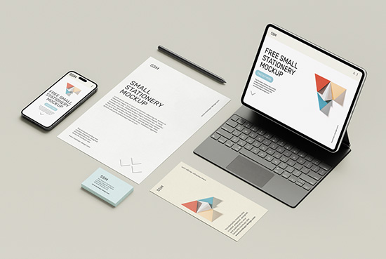 Stationery with tablet mockup