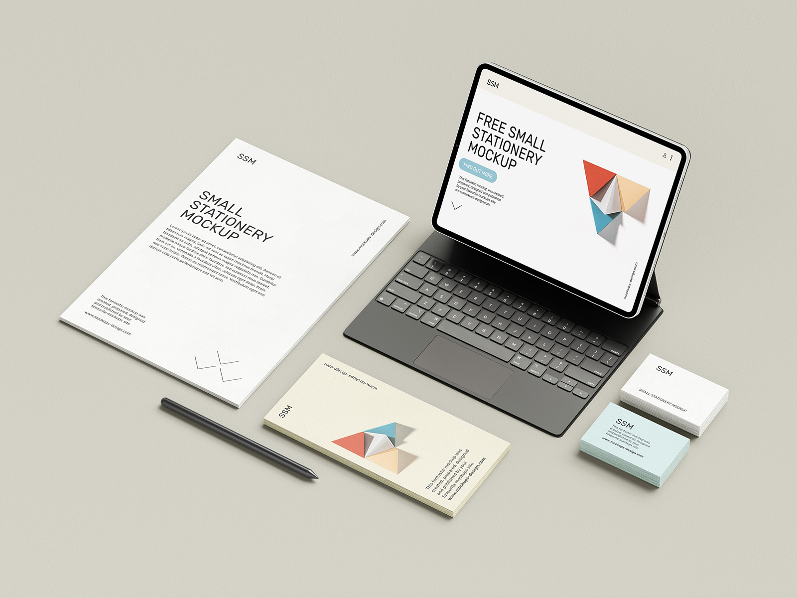 Stationery with tablet mockup