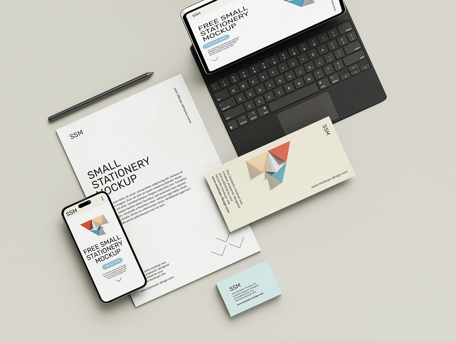 Stationery with tablet mockup