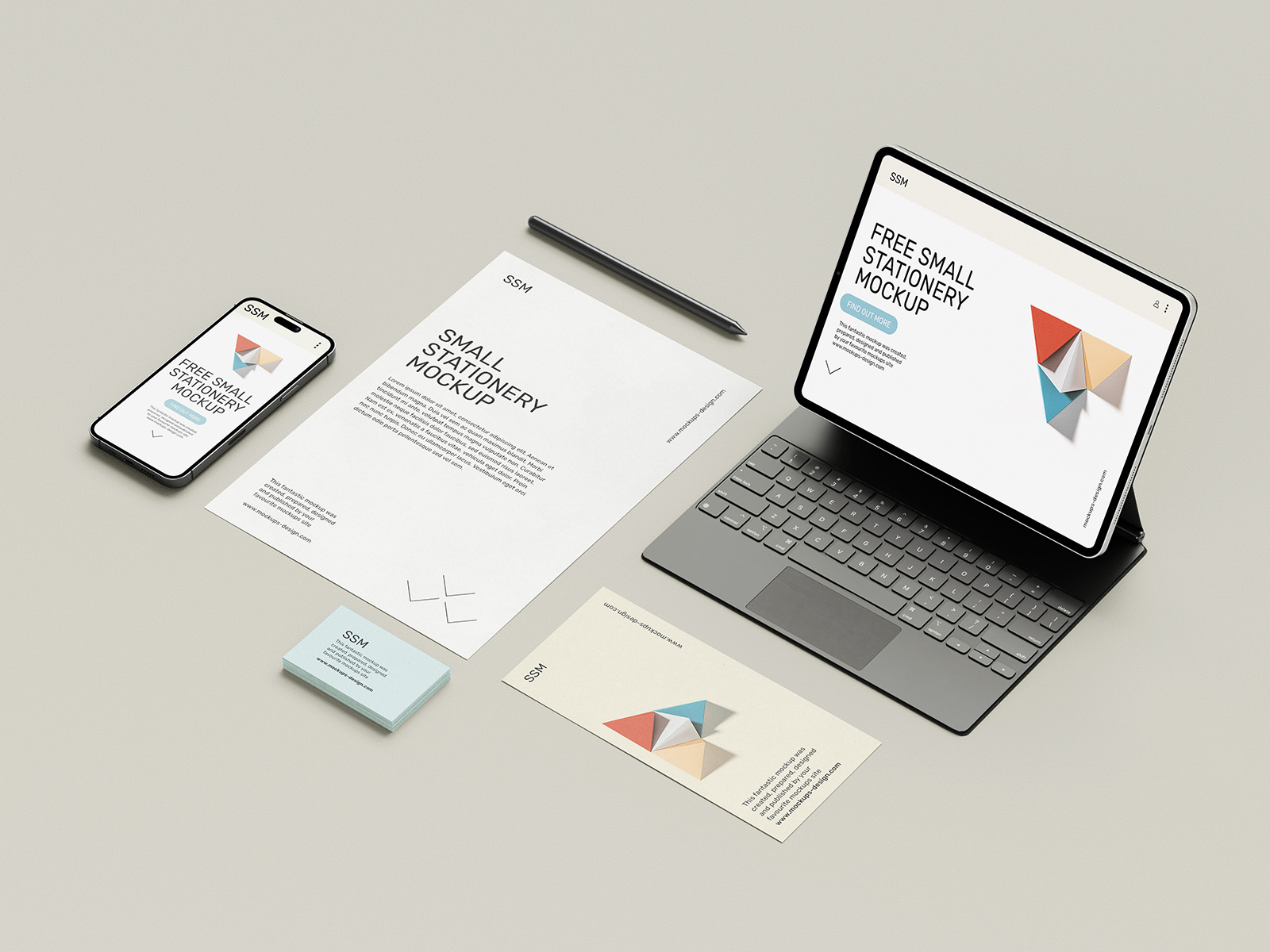 Stationery with tablet mockup