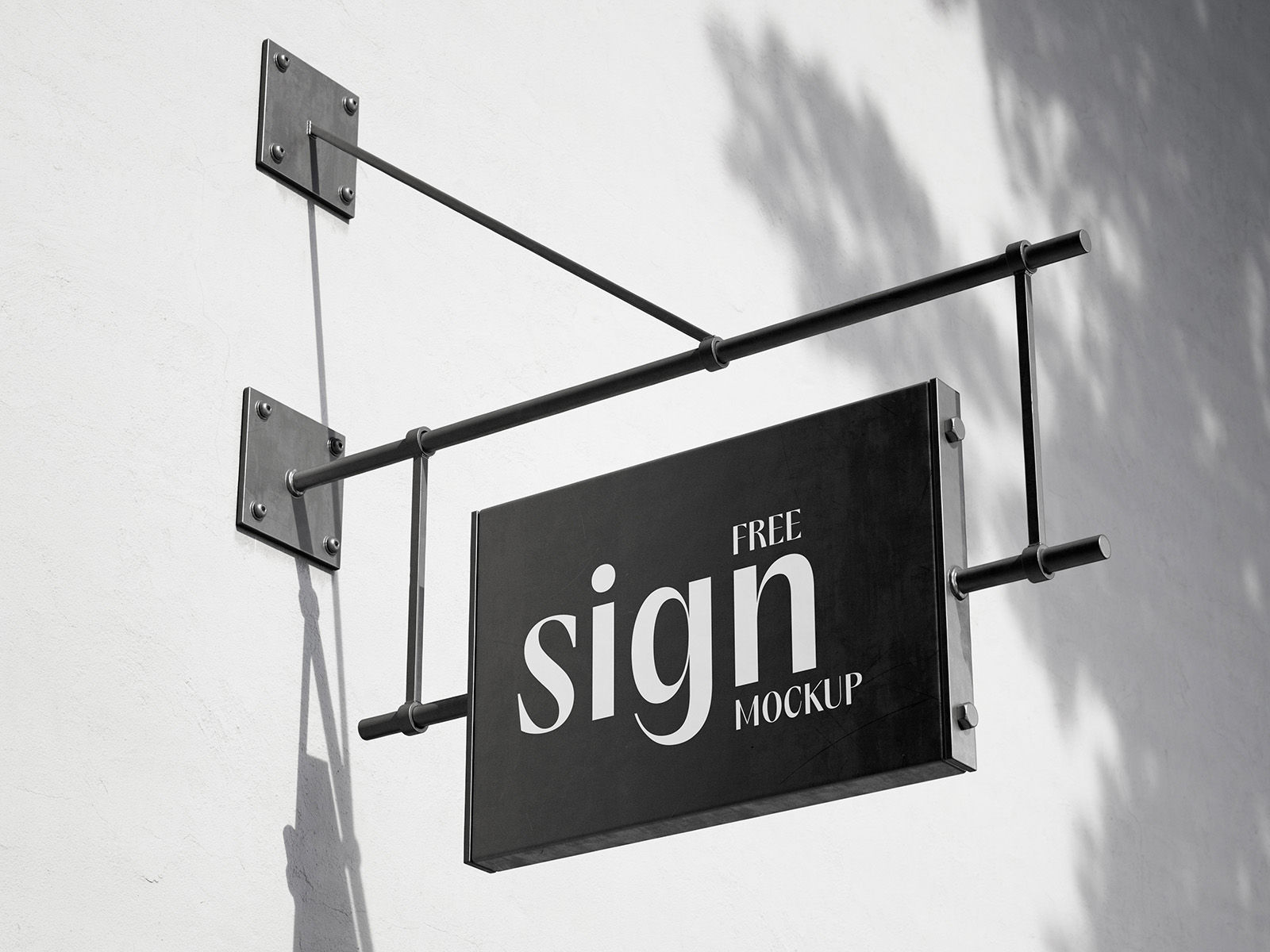 Hanging sign on blank wall mockup