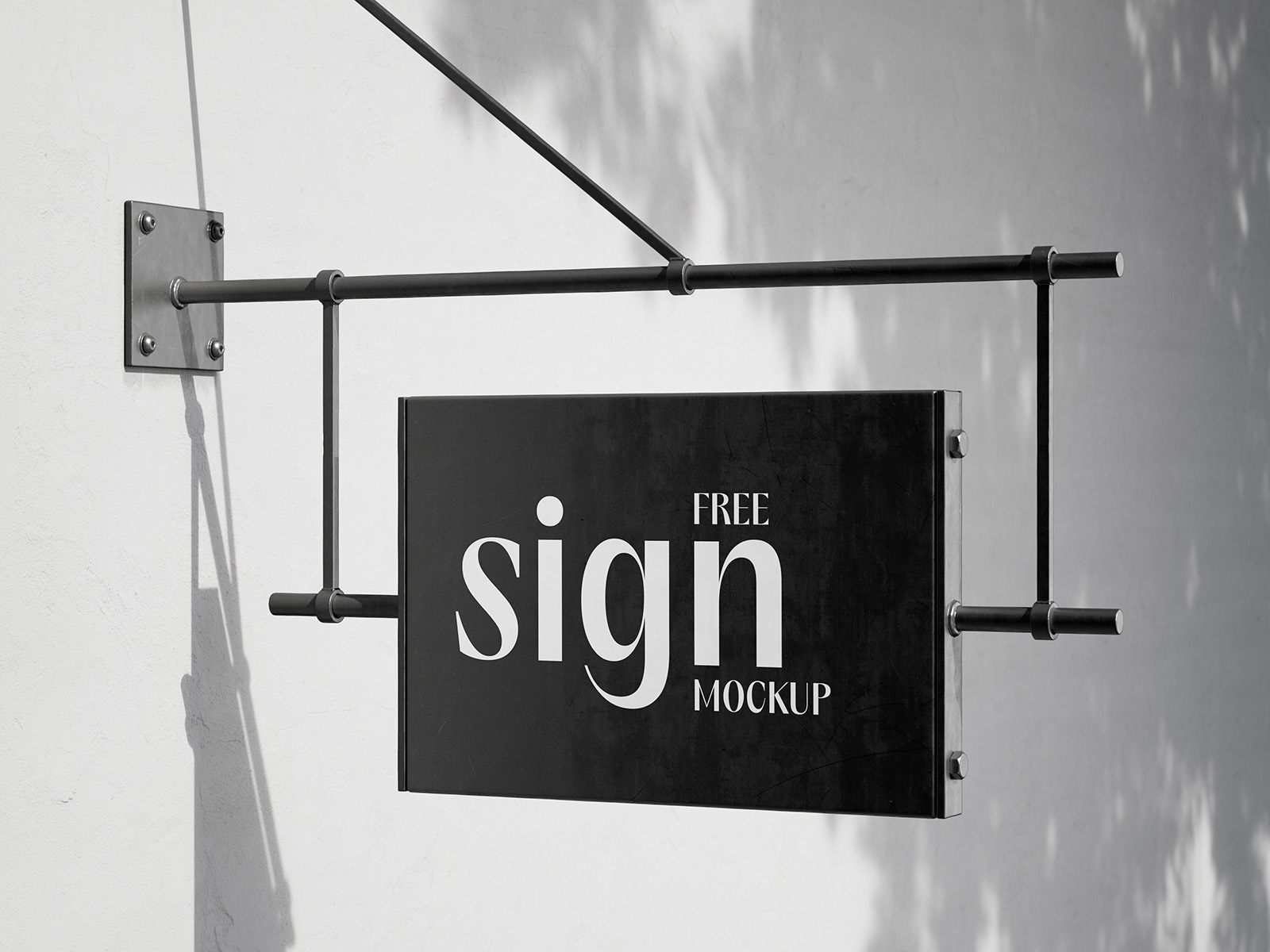 Hanging sign on blank wall mockup