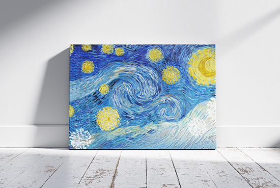 Horizontal canvas in sunny room mockup