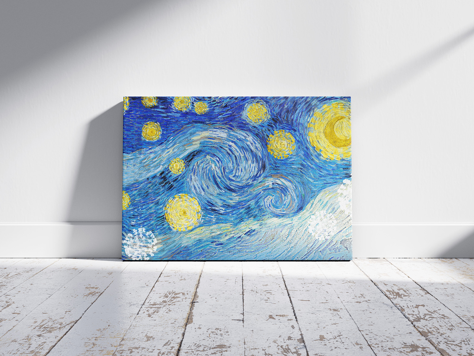 Horizontal canvas in sunny room mockup