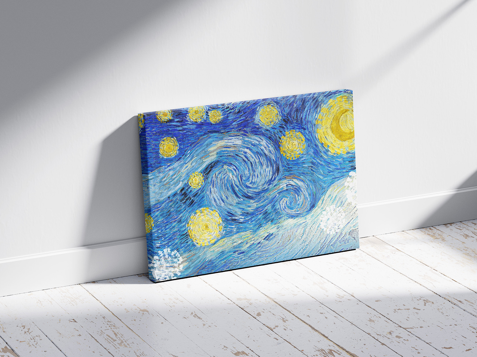 Horizontal canvas in sunny room mockup