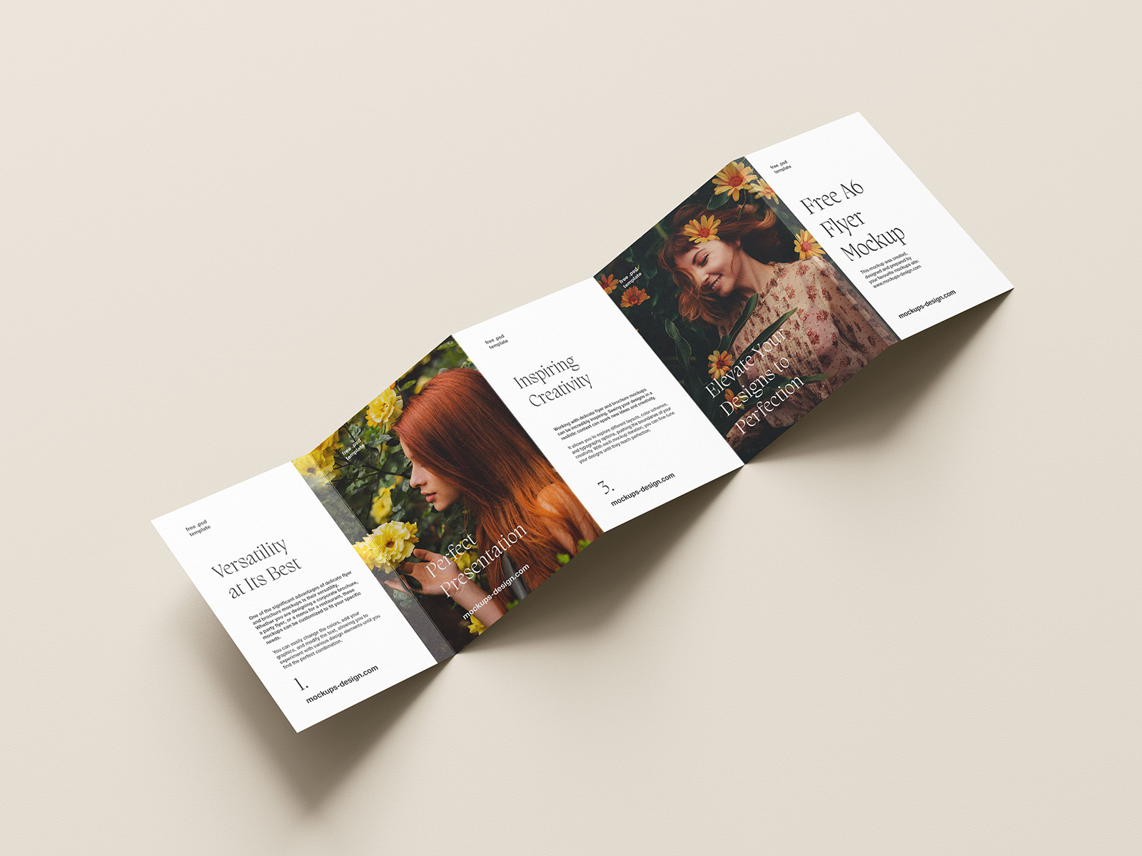 Free A6 five fold flyer mockup