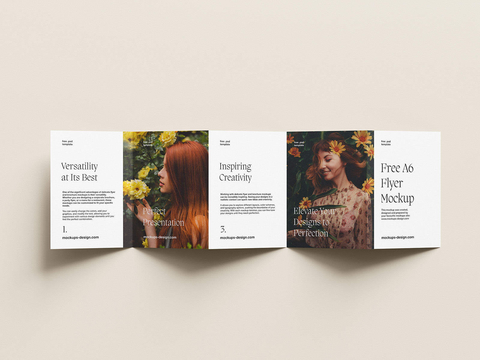 Free A6 five fold flyer mockup