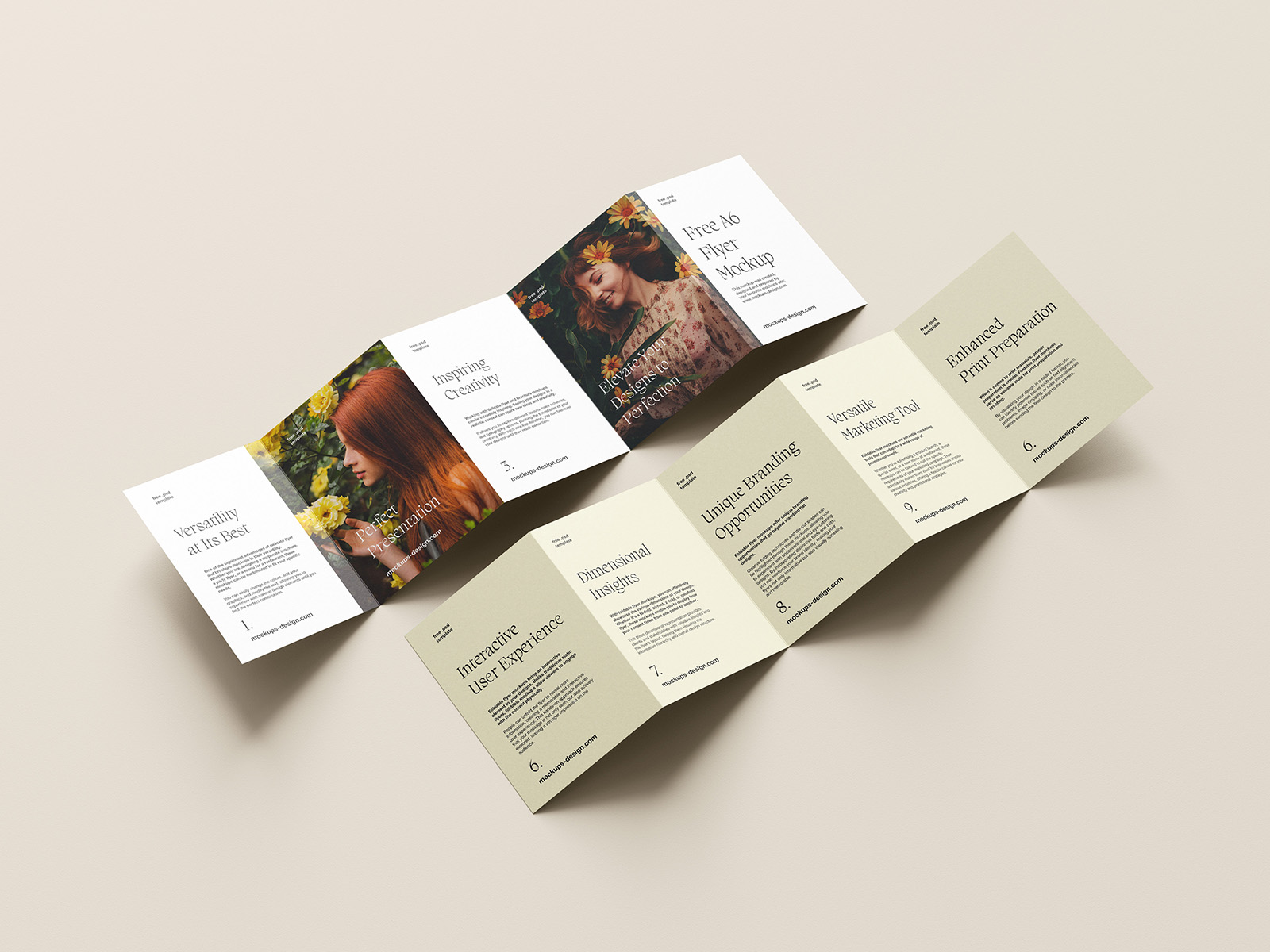 Free A6 five fold flyer mockup