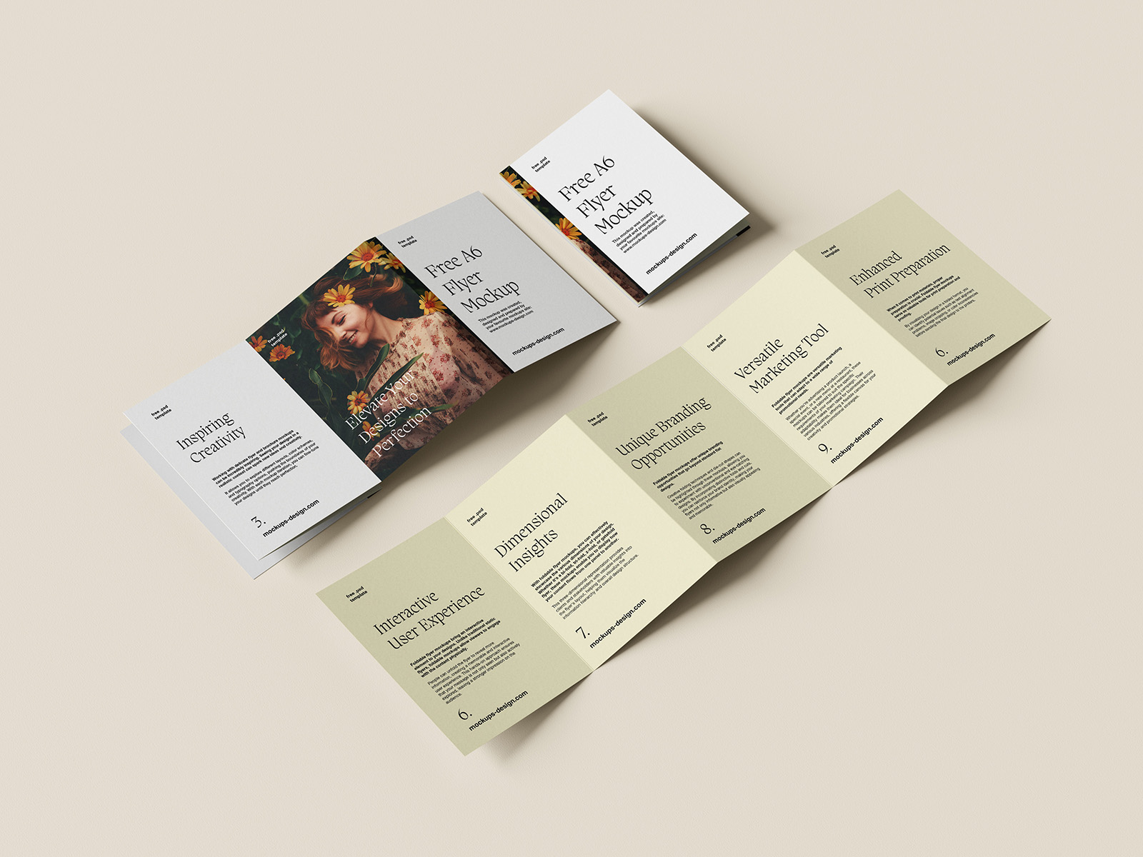 Free A6 five fold flyer mockup