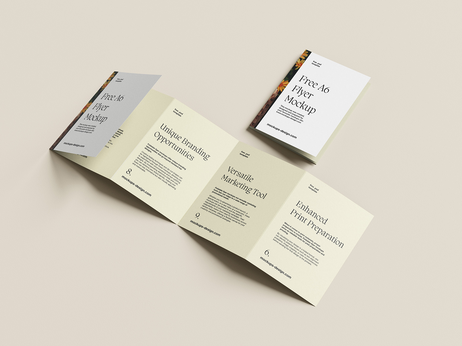Free A6 five fold flyer mockup