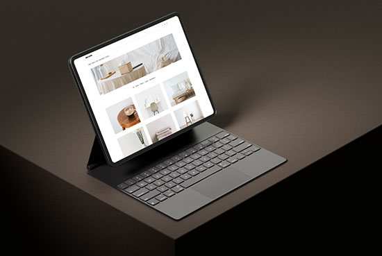 Tablet on dark background mockup