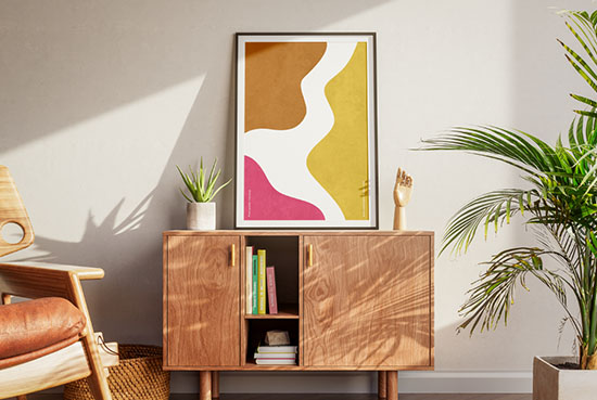 Poster on a wooden dresser mockup