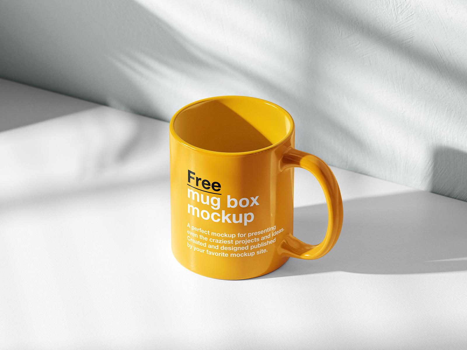 Mug on white shelf mockup