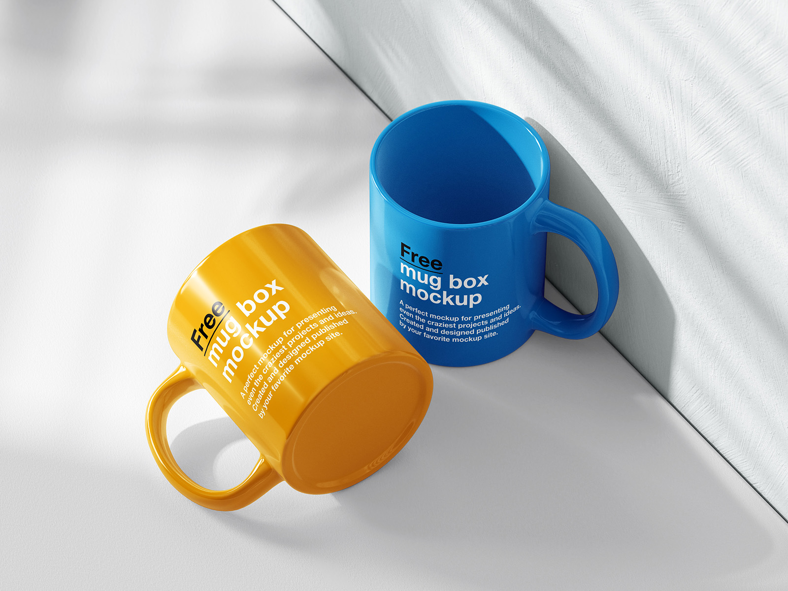 Mug on white shelf mockup
