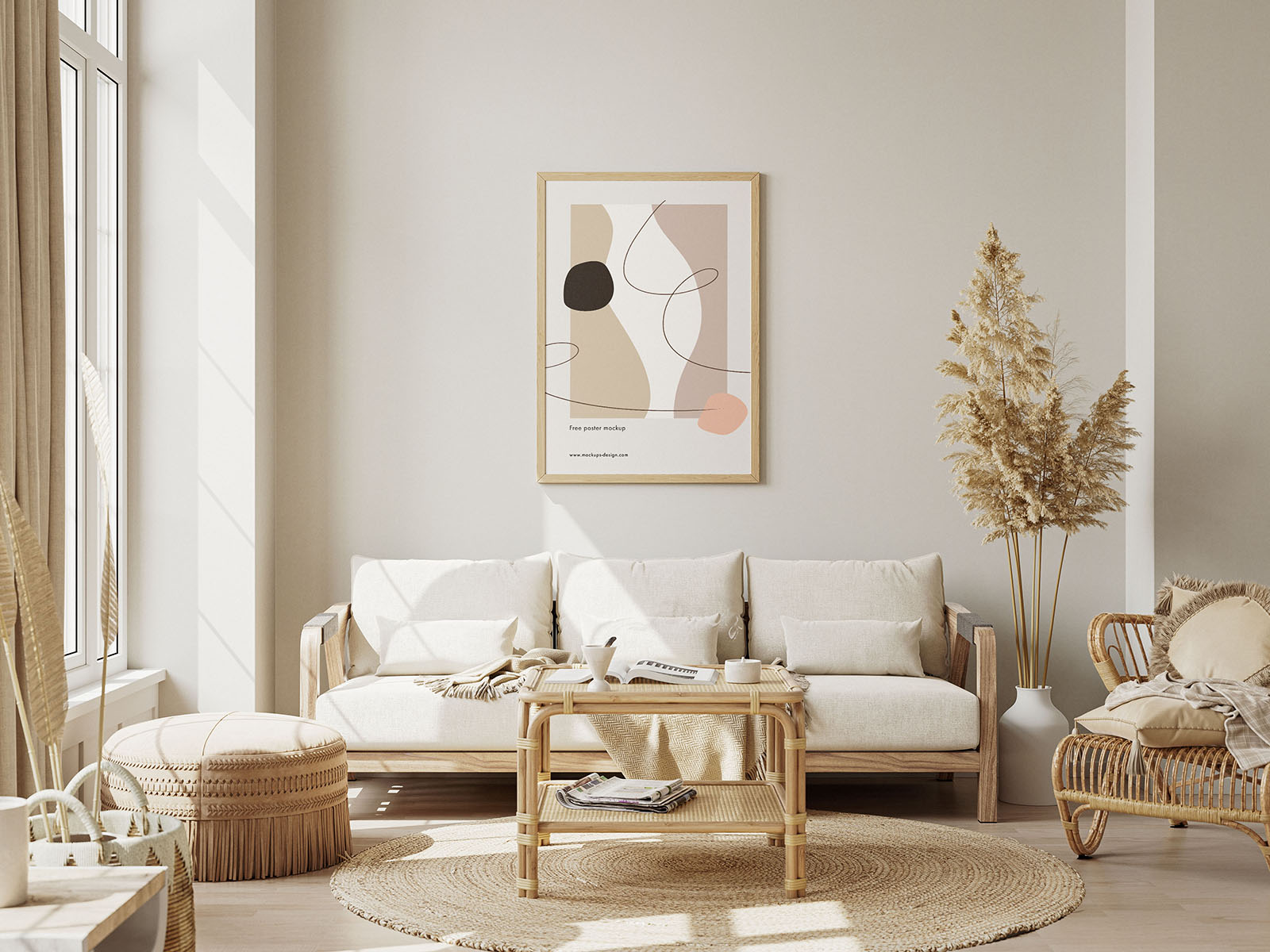 Poster in boho room mockup
