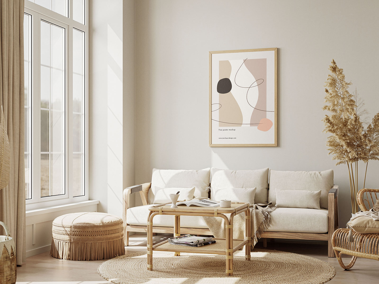 Poster in boho room mockup
