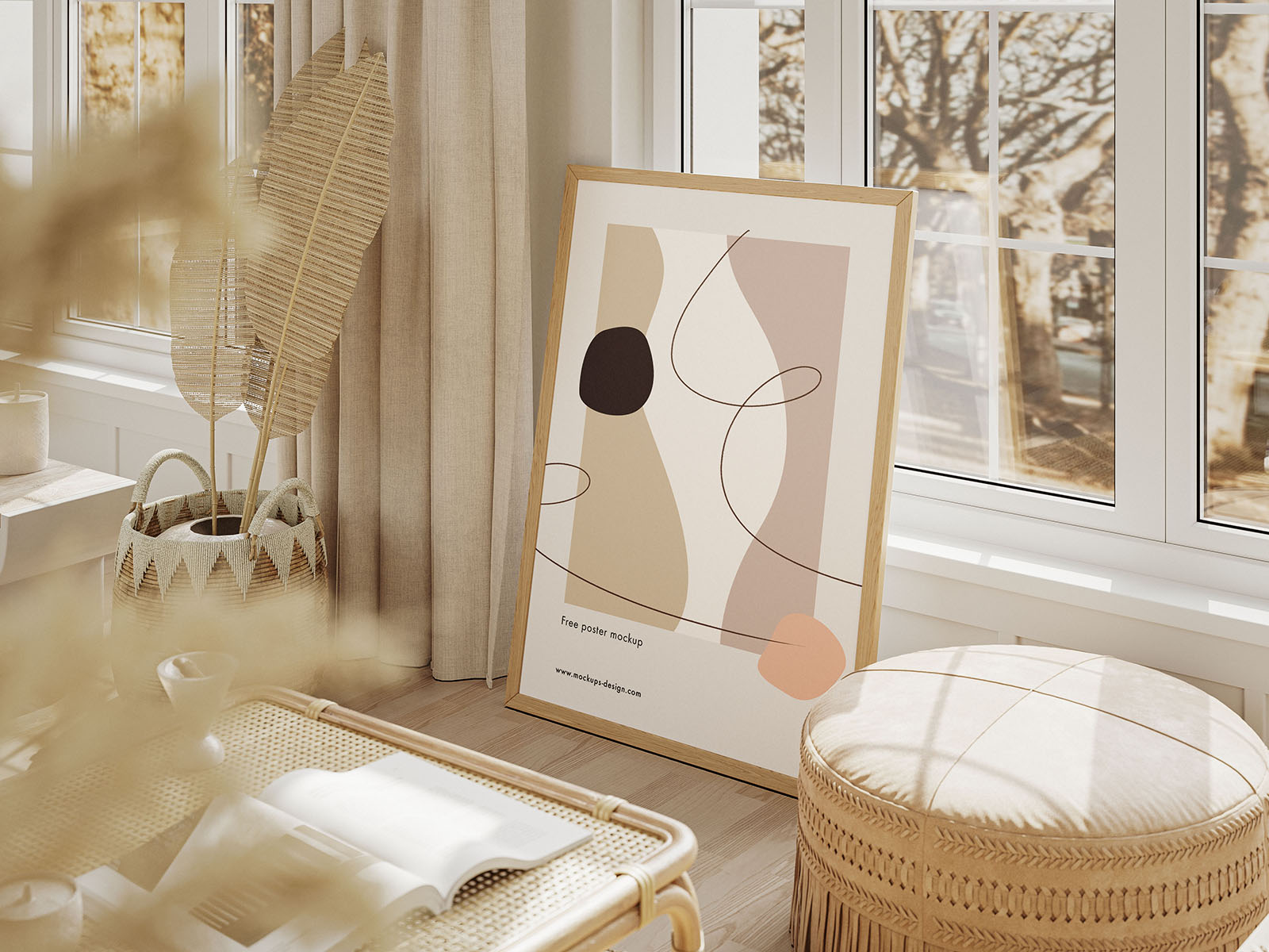 Poster in boho room mockup
