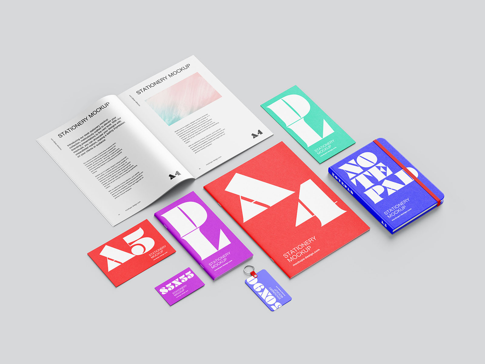 Stationery with brochures mockup