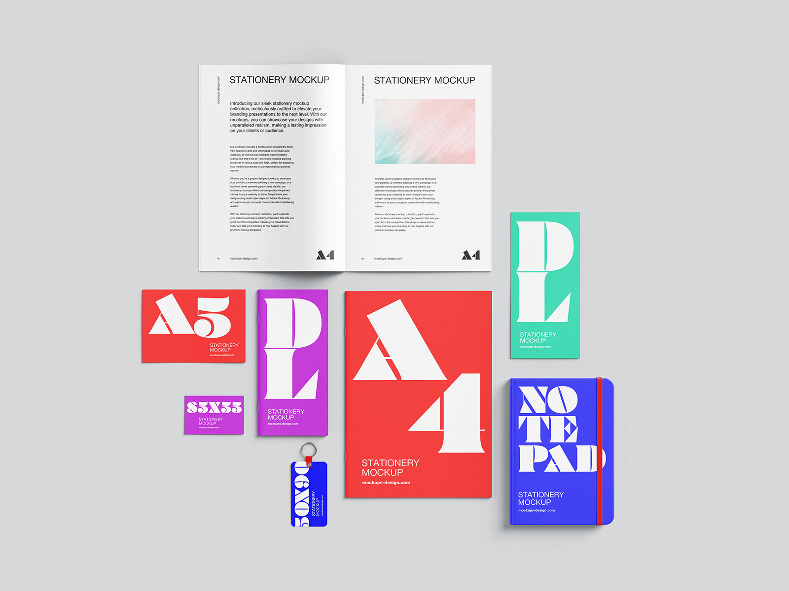 Stationery with brochures mockup