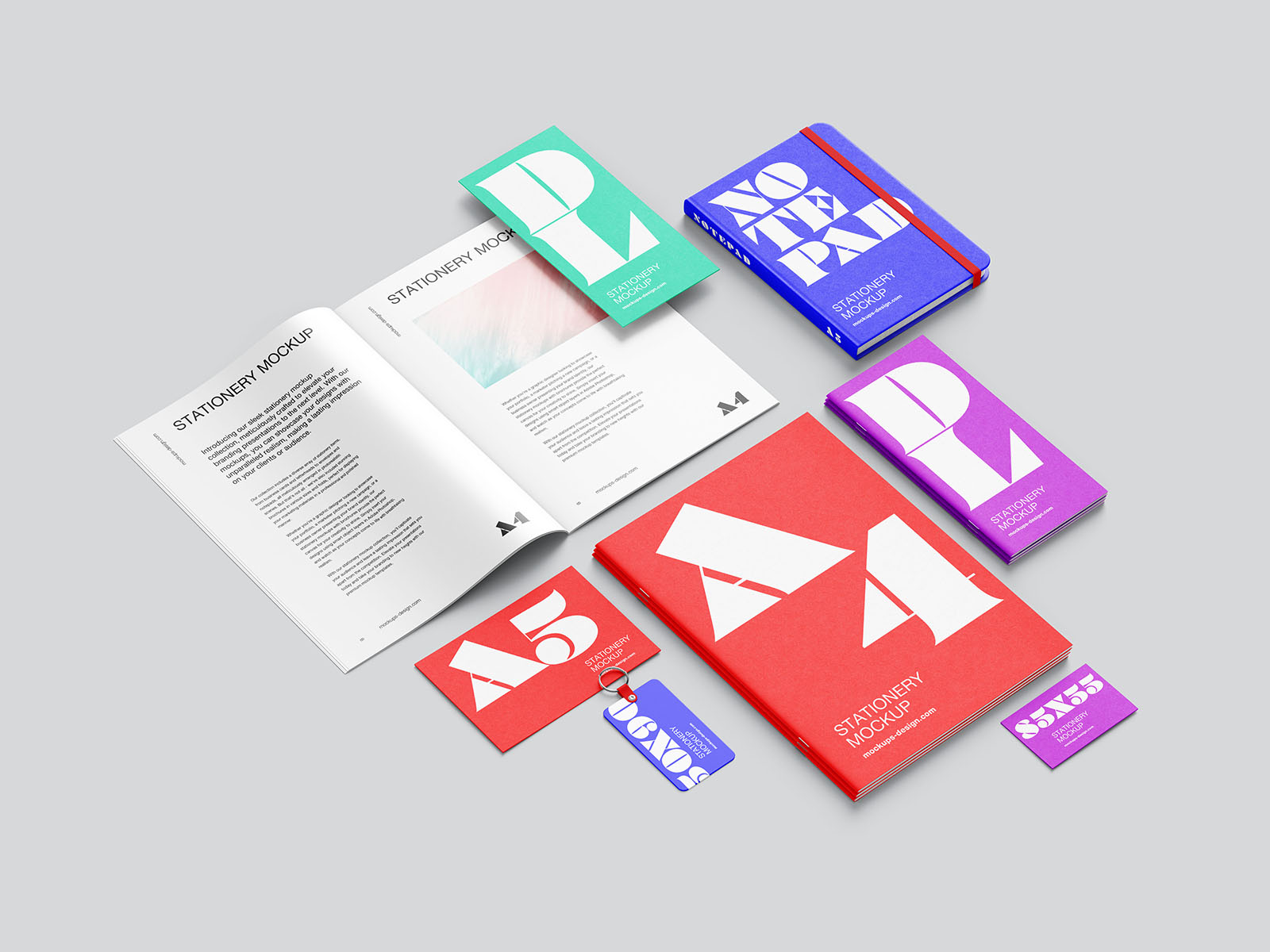 Stationery with brochures mockup