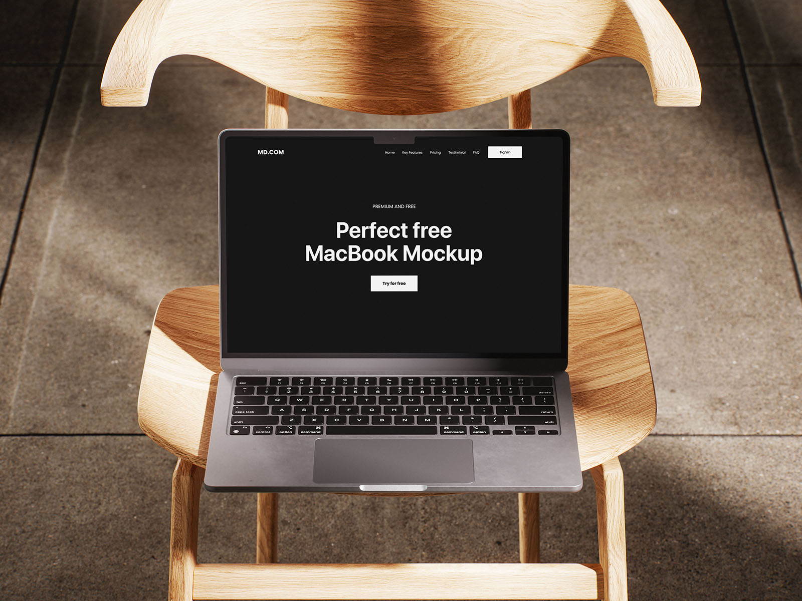 MacBook mockup on wooden chair