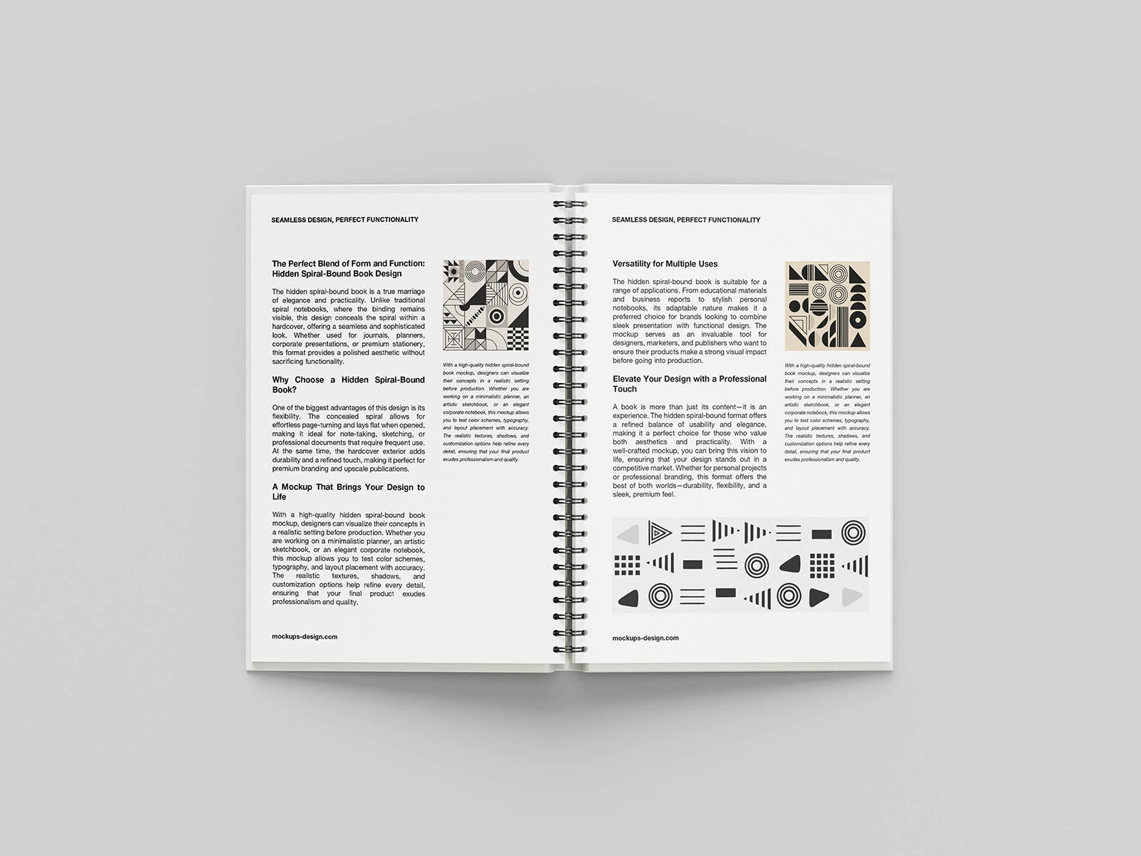 Sleek spiral-bound book mockup